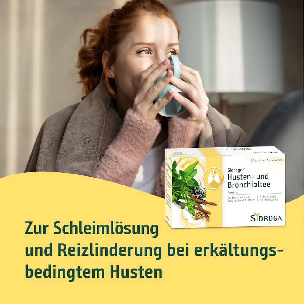 Sidroga Husten- und Bronchialtee bei erkältungsbedingtem Husten Sidroga Husten- und Bronchialtee zur Schleimlösung und Reizlinderung bei erkältungsbedingtem Husten.